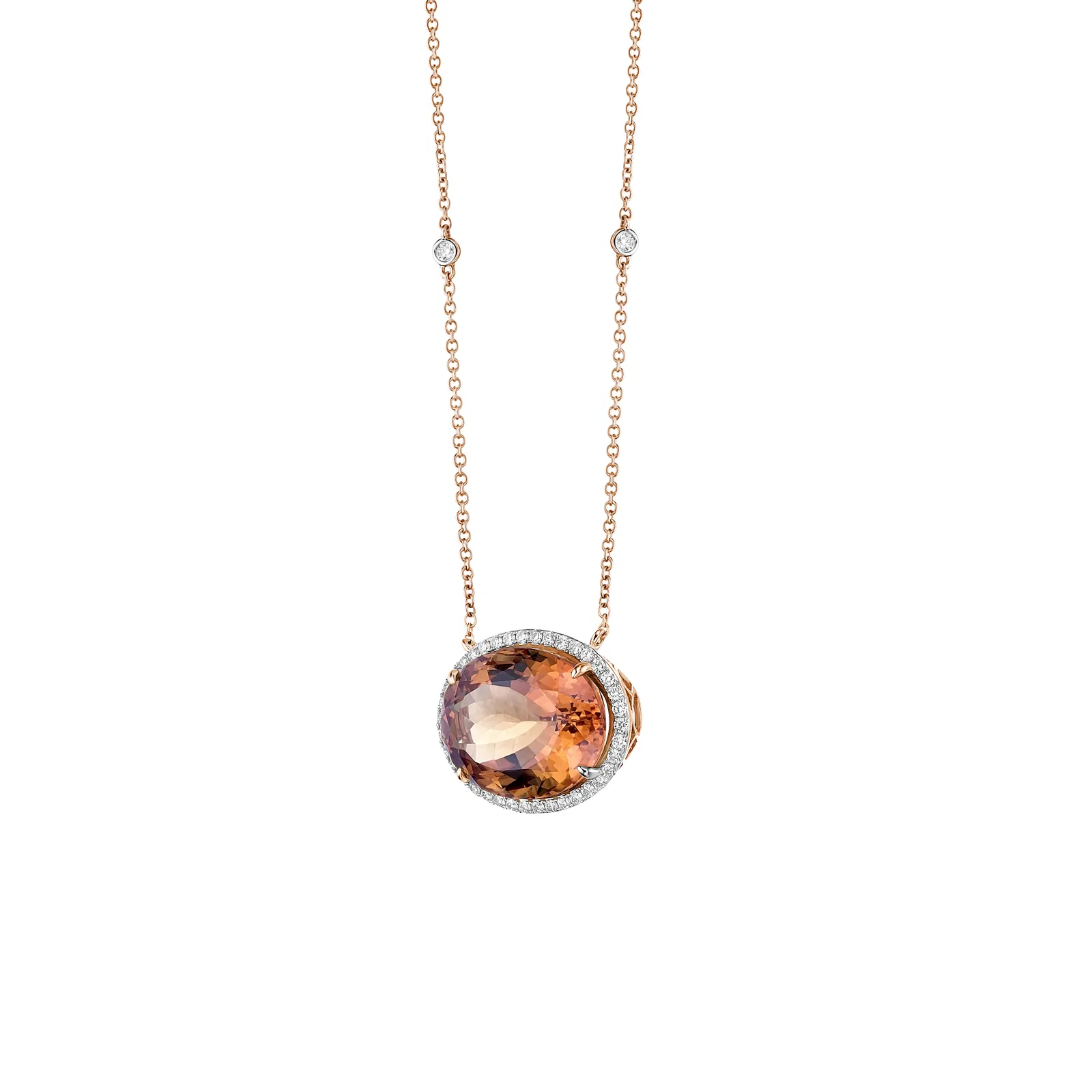 Madeira Citrine Oval Cut Necklace with Diamonds(0.36 ct.tw)