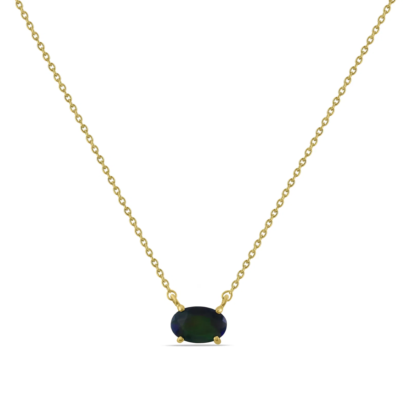 14K Yellow Gold Black Opal Necklace