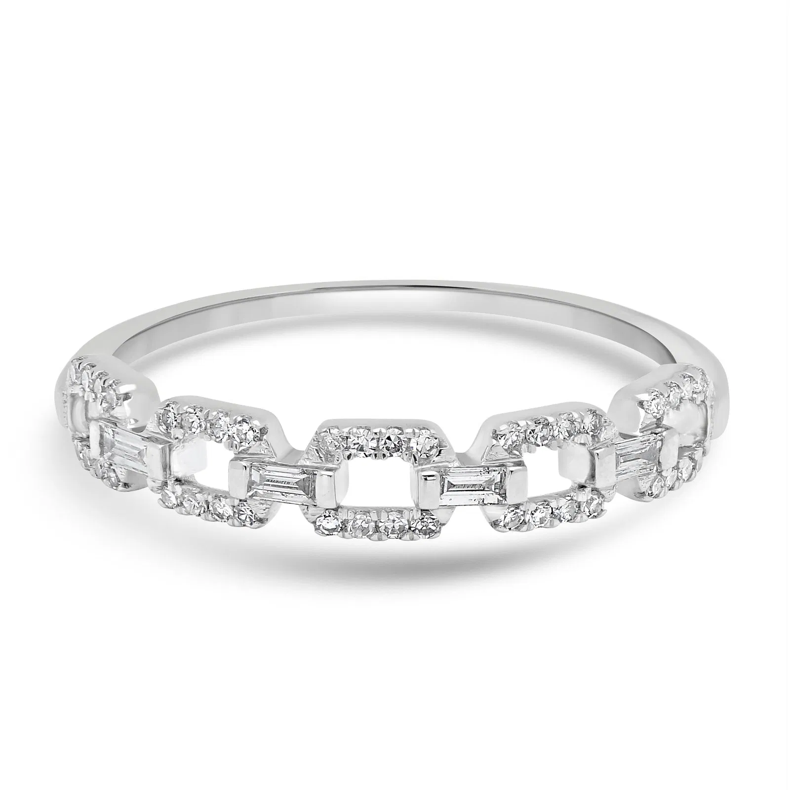 14K White Gold Natural Diamond Fashion Link Ring (0.20 ct.wt)