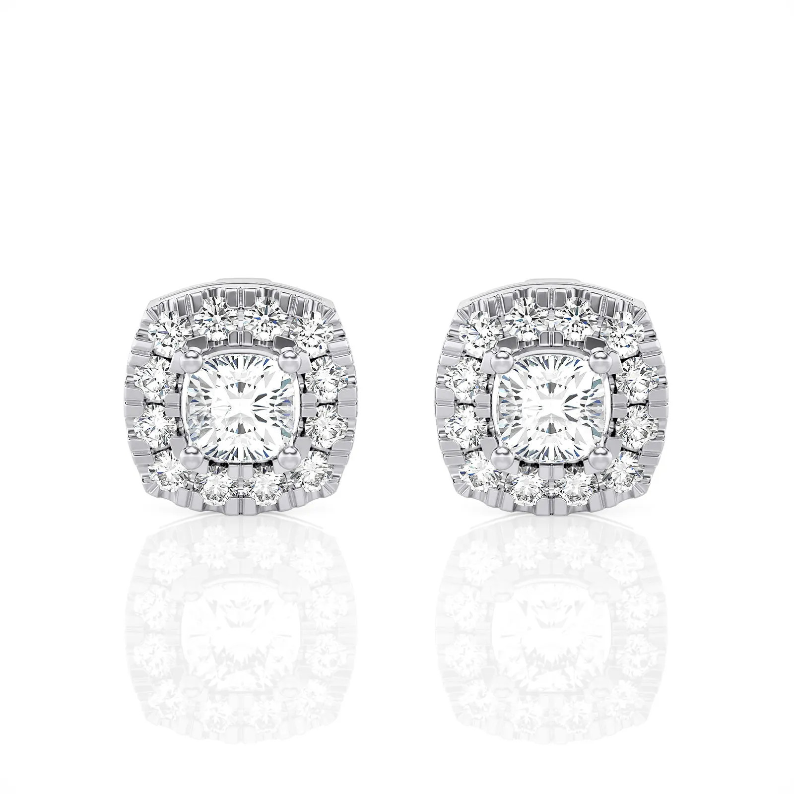 Lab Grown 1.0 Ct Diamond Cushion Halo Stud Earrings