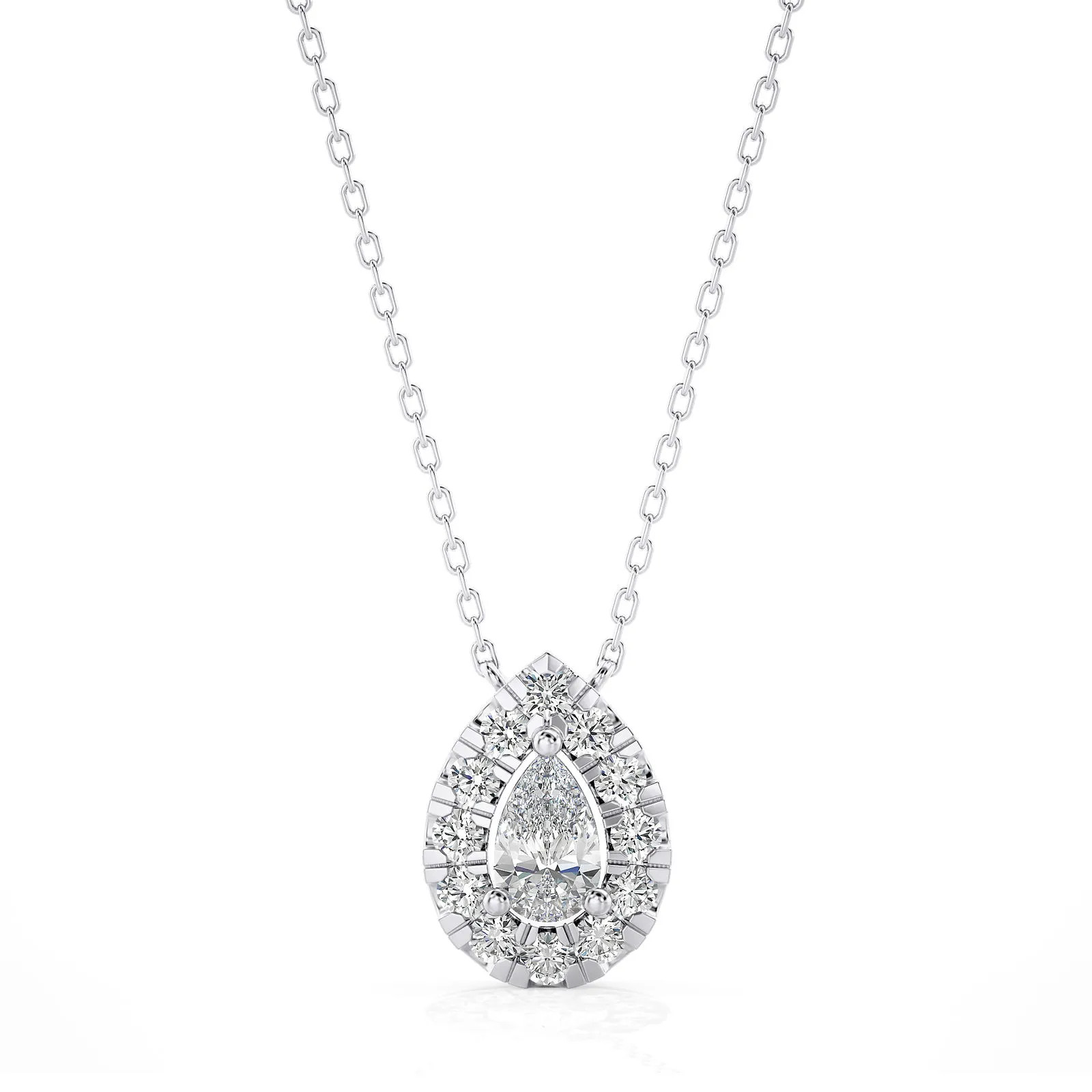 Lab Grown 1.0Ct Round & Pear Diamond Pendant Necklace