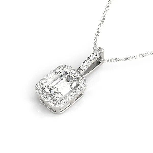White Gold Asscher Halo Diamond Necklace (0.55 ct.tw.)