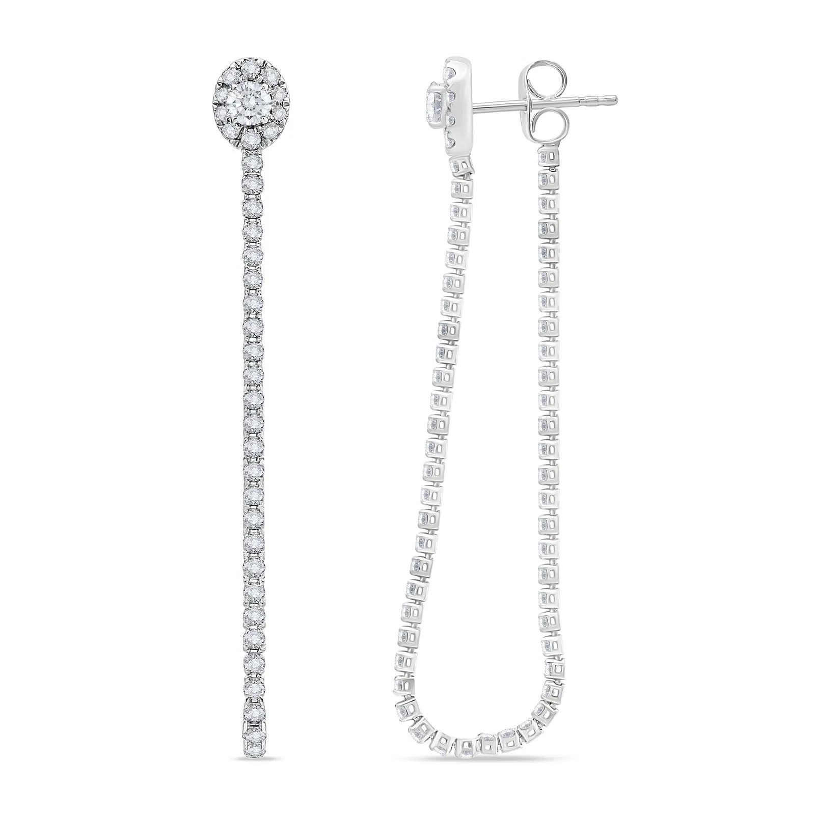 Halo Stud Tennis Strand Front To Back Loop Drop Ear (2.00 ct.tw)