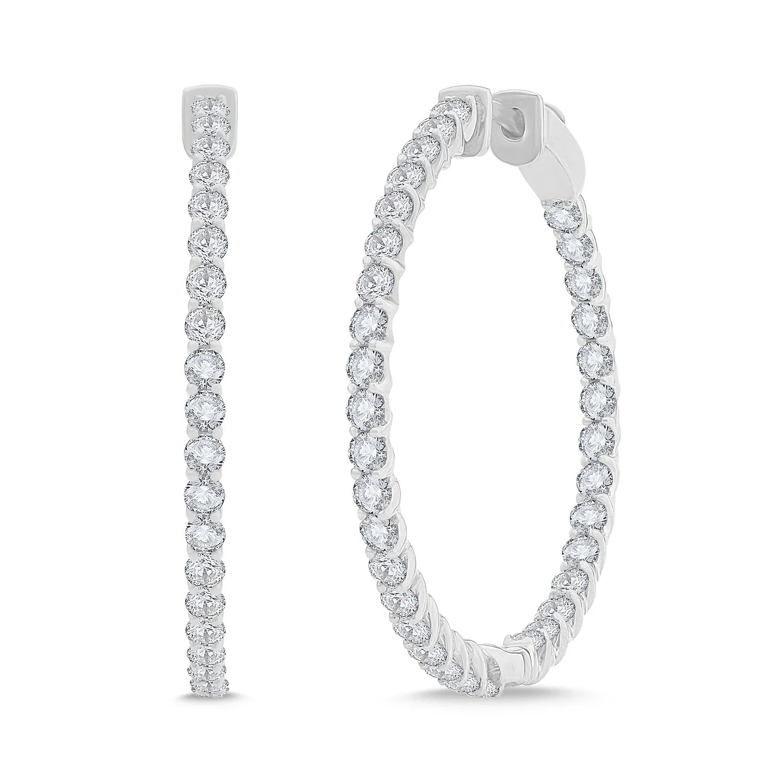Thin Round Inside Out Hinge Hoop (2.15 ct.tw)