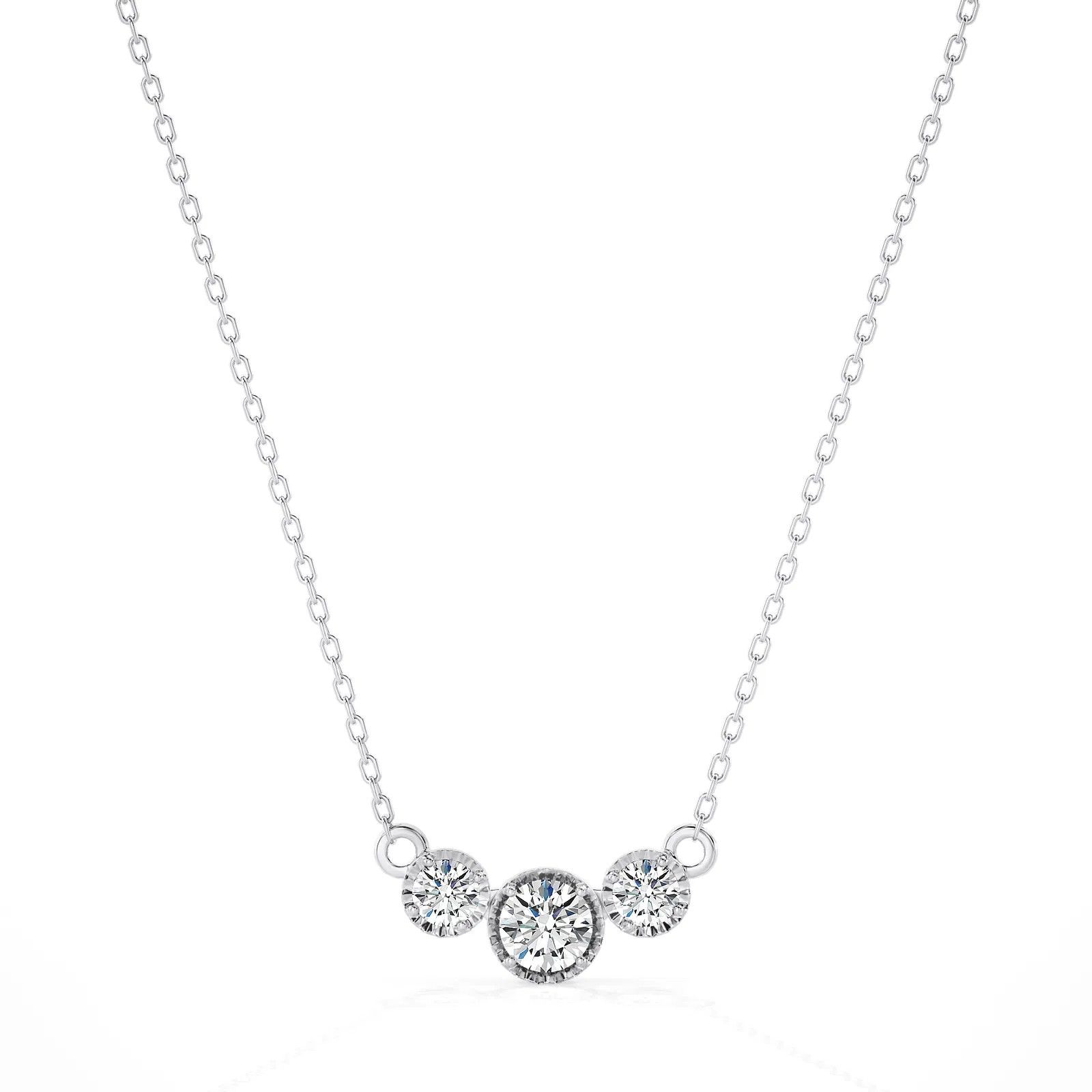 Lab Grown 0.25 Ct Diamond Necklace 14K Gold, 3 Stone Design