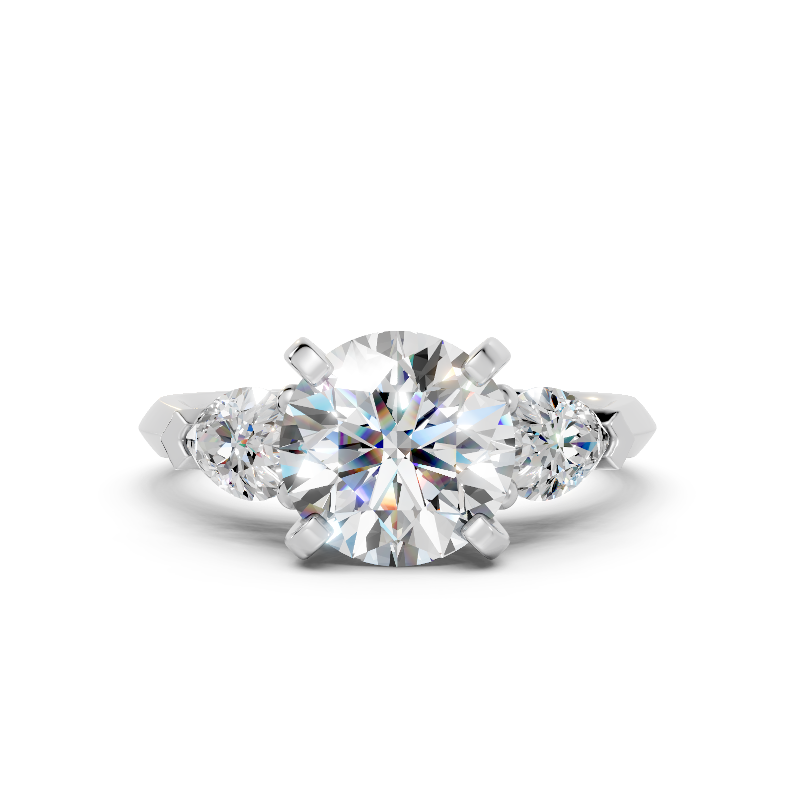 3-Stone Engagement Ring with Pear Side Stones and Pavé Gallery (2.93 cttw)