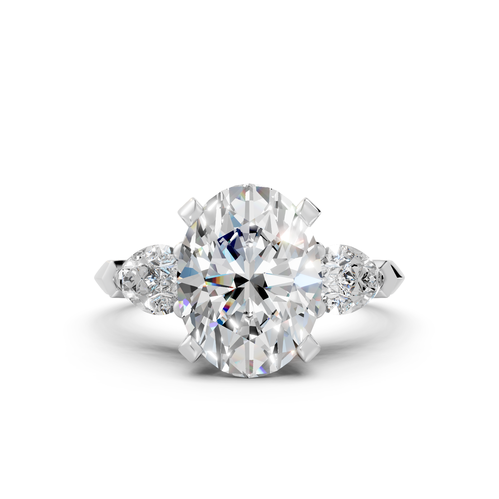 3-Stone Engagement Ring with Pear Side Stones and Pavé Bridge in 14K Gold (3.98 cttw)