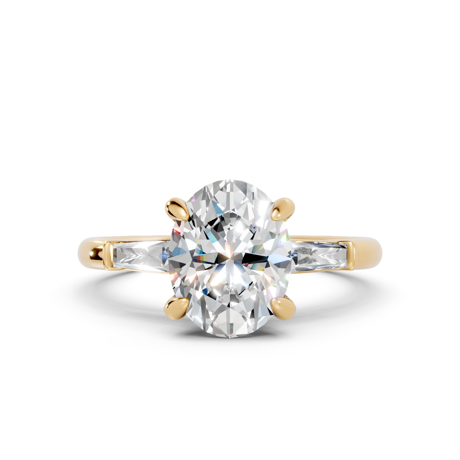 Oval Brilliant & Tapered Baguette Three-Stone Ring (2.24 cttw)