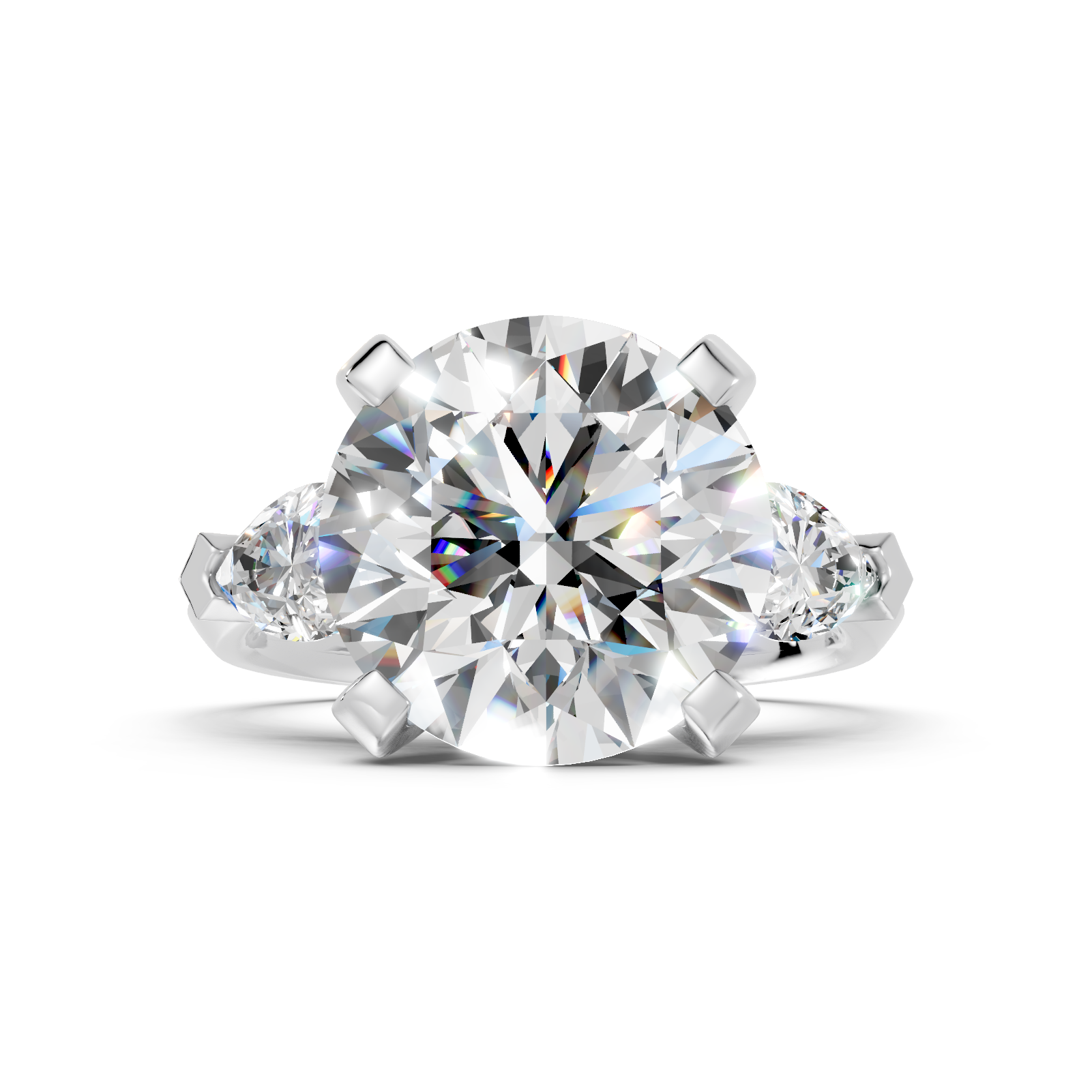 Round Brilliant & Pear-Cut Statement Three-Stone Ring (6.18 cttw)