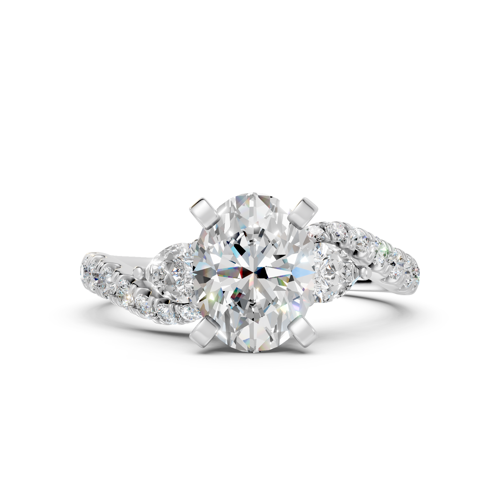 Oval Three-Stone Bypass Diamond Engagement Ring (1.51 cttw)