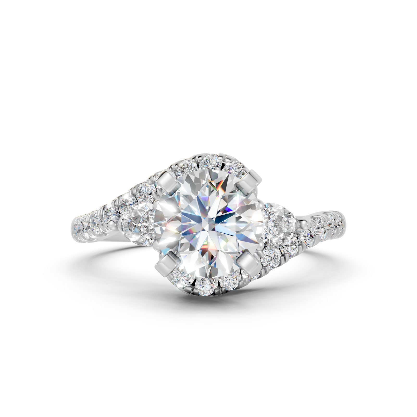 Round Halo Bypass Engagement Ring with Pear Accents (1.50 cttw)