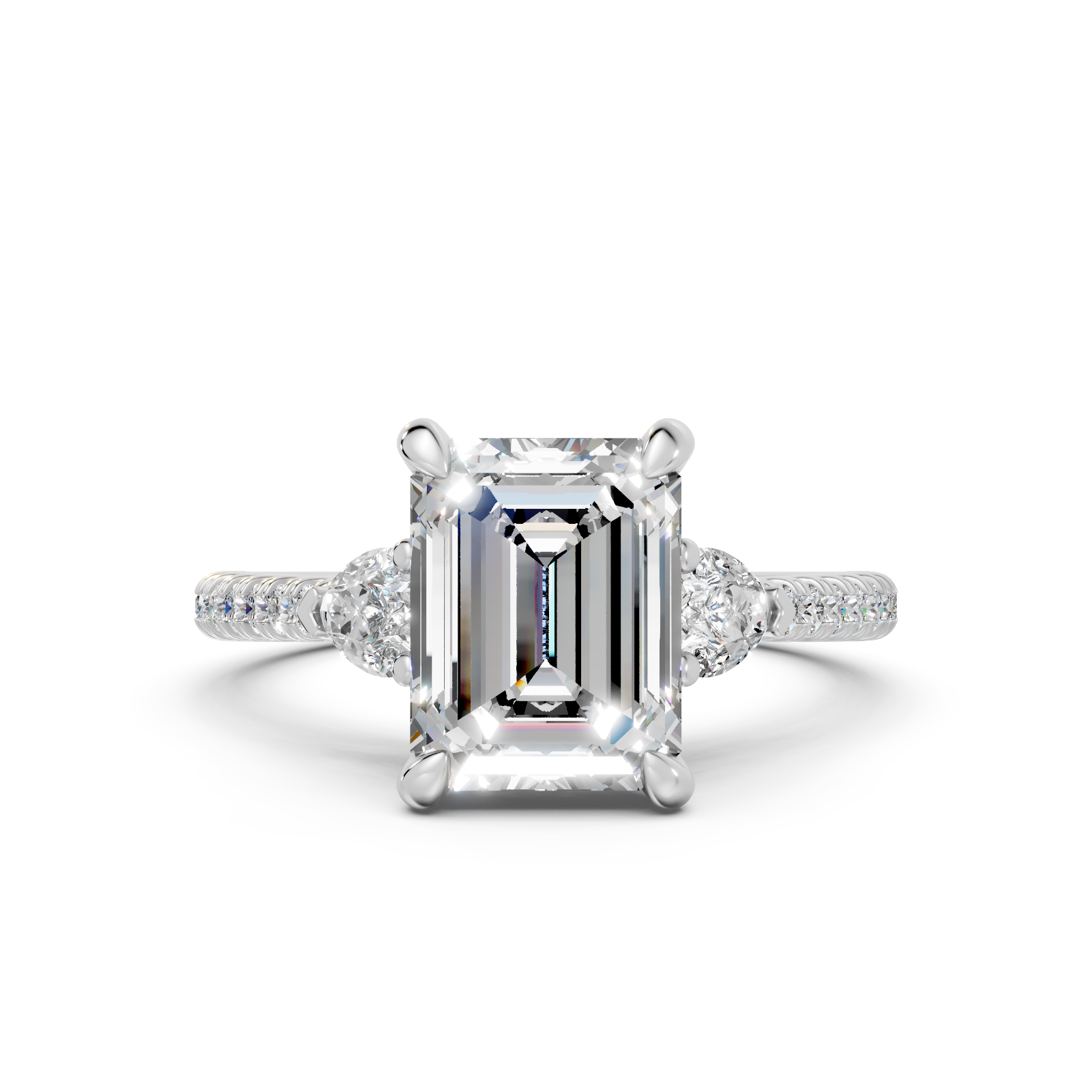 Emerald Three-Stone Engagement Ring with Pear Accents (2.54 cttw)