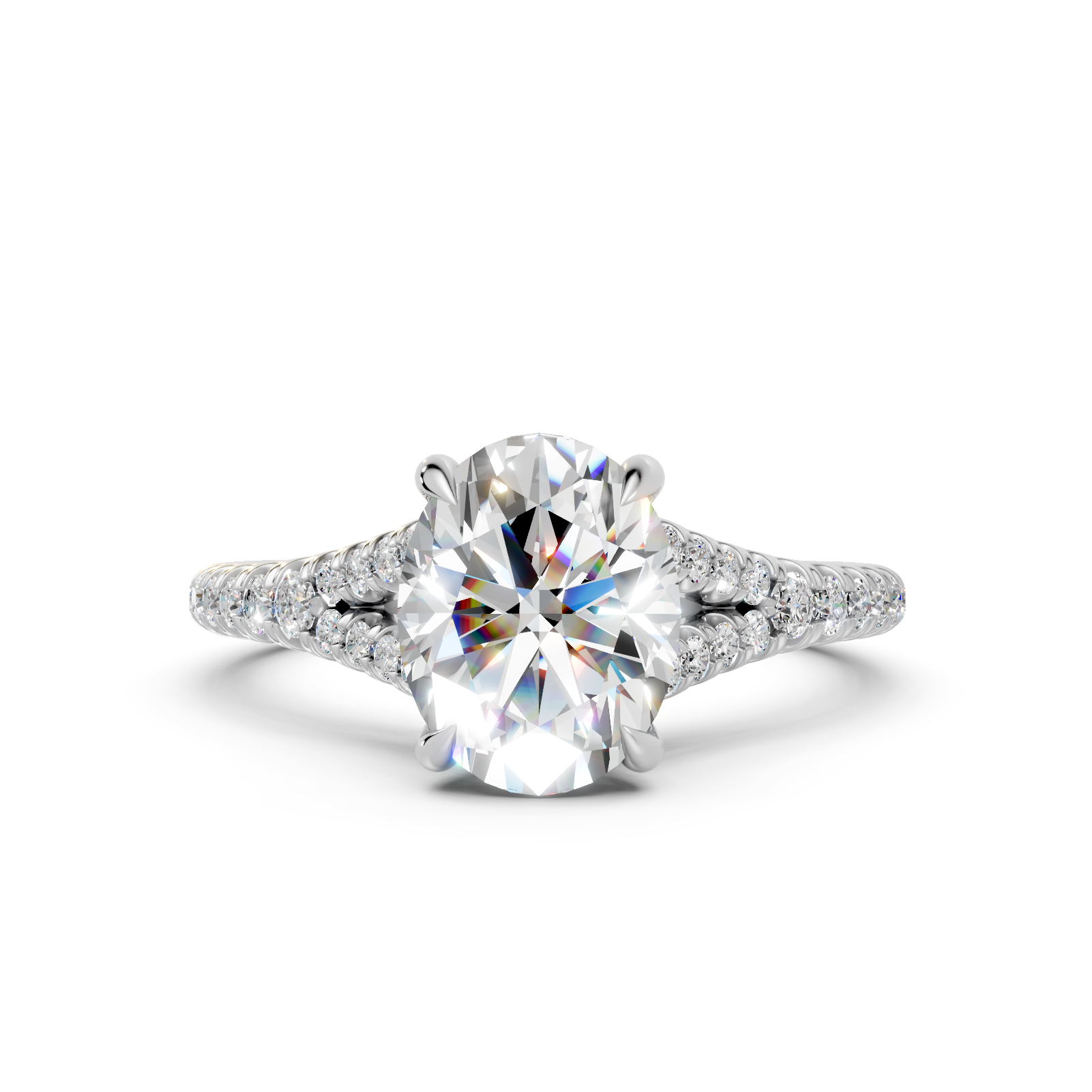Oval Split-Shank Engagement Ring with Pear Accents (2.30 cttw)