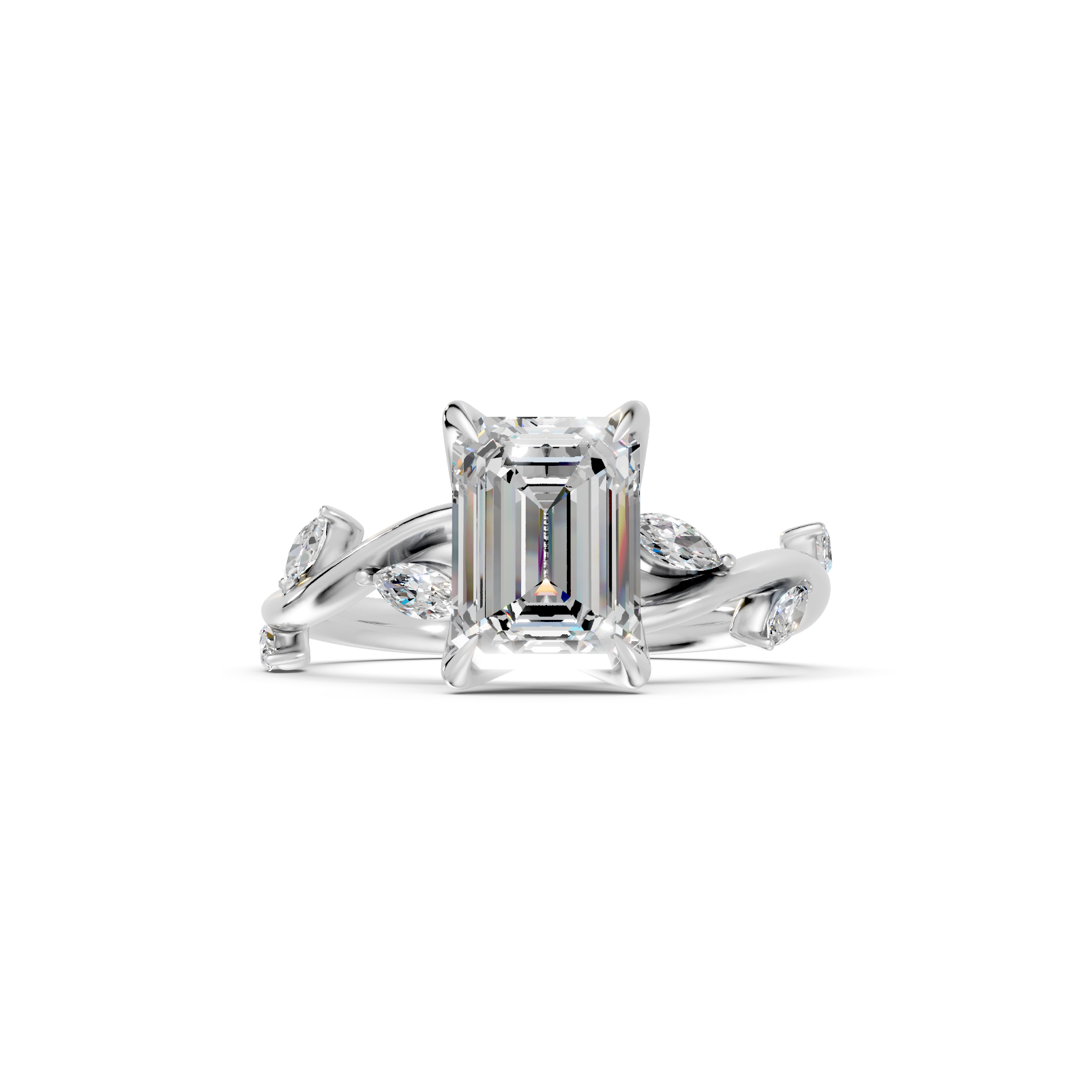 Emerald Nature-Inspired Vine Engagement Ring with Marquise Accents (2.31 cttw)
