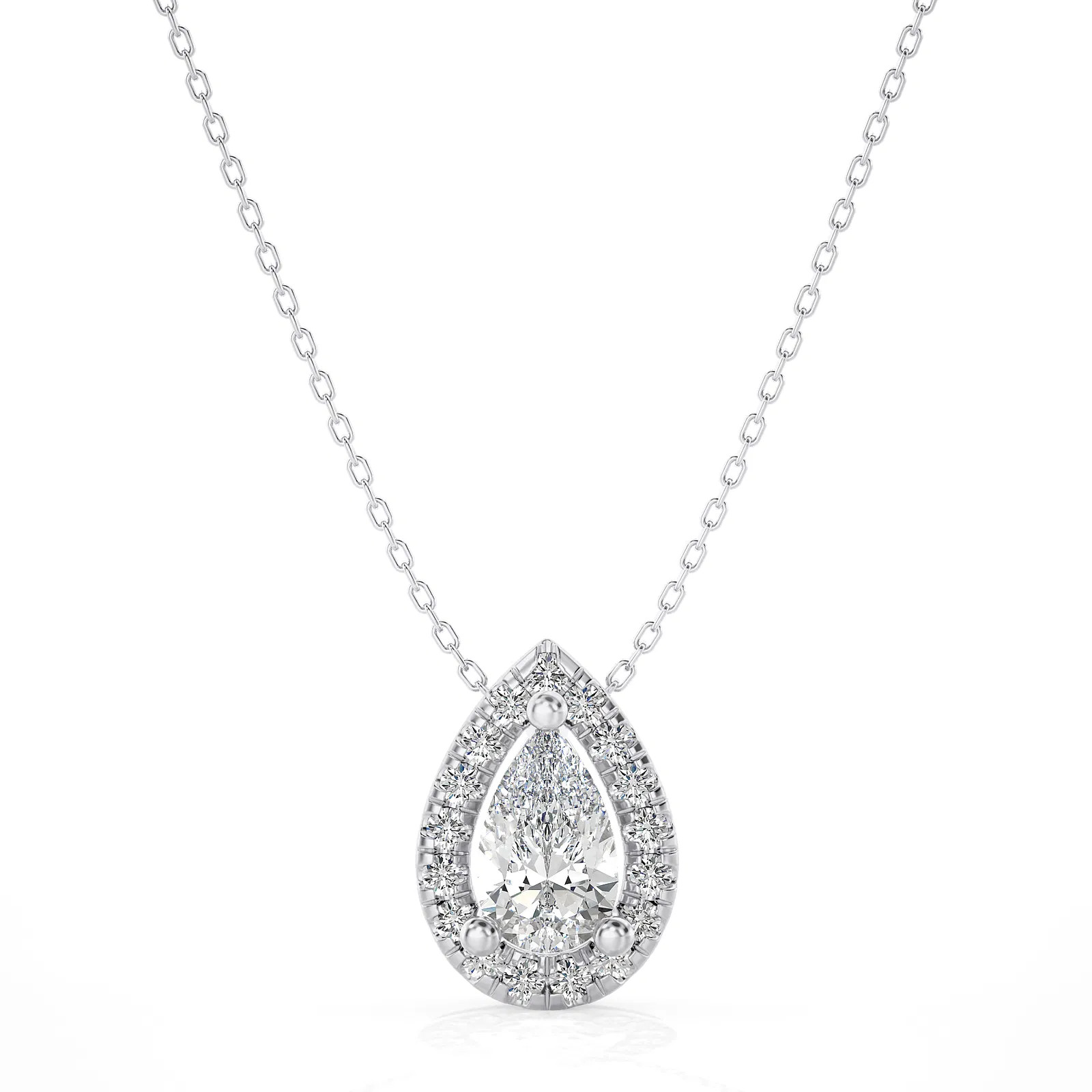 Lab Grown 0.5Ct Diamond Pendant Necklace 14K Rose Gold Halo Style