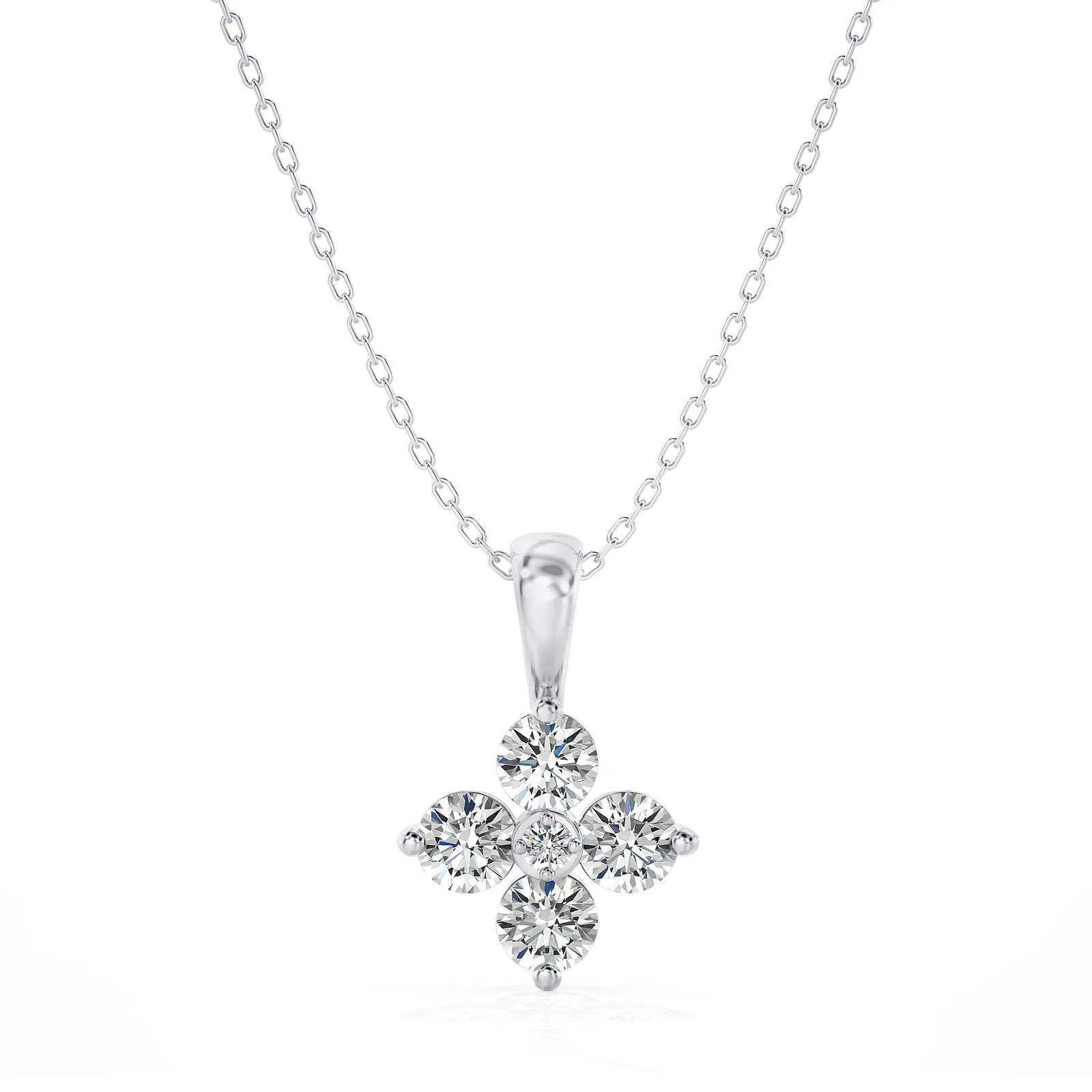 Lab Grown 0.50Ct Diamond Clover Pendant Necklace 14K Gold (VS, F-G)