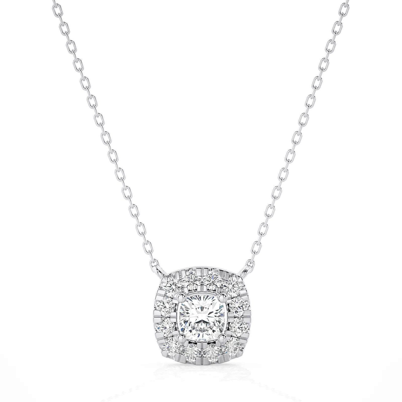 Lab Grown 1.0Ct Cushion Cut Diamond Pendant Necklace 14K Gold (VS, F-G)