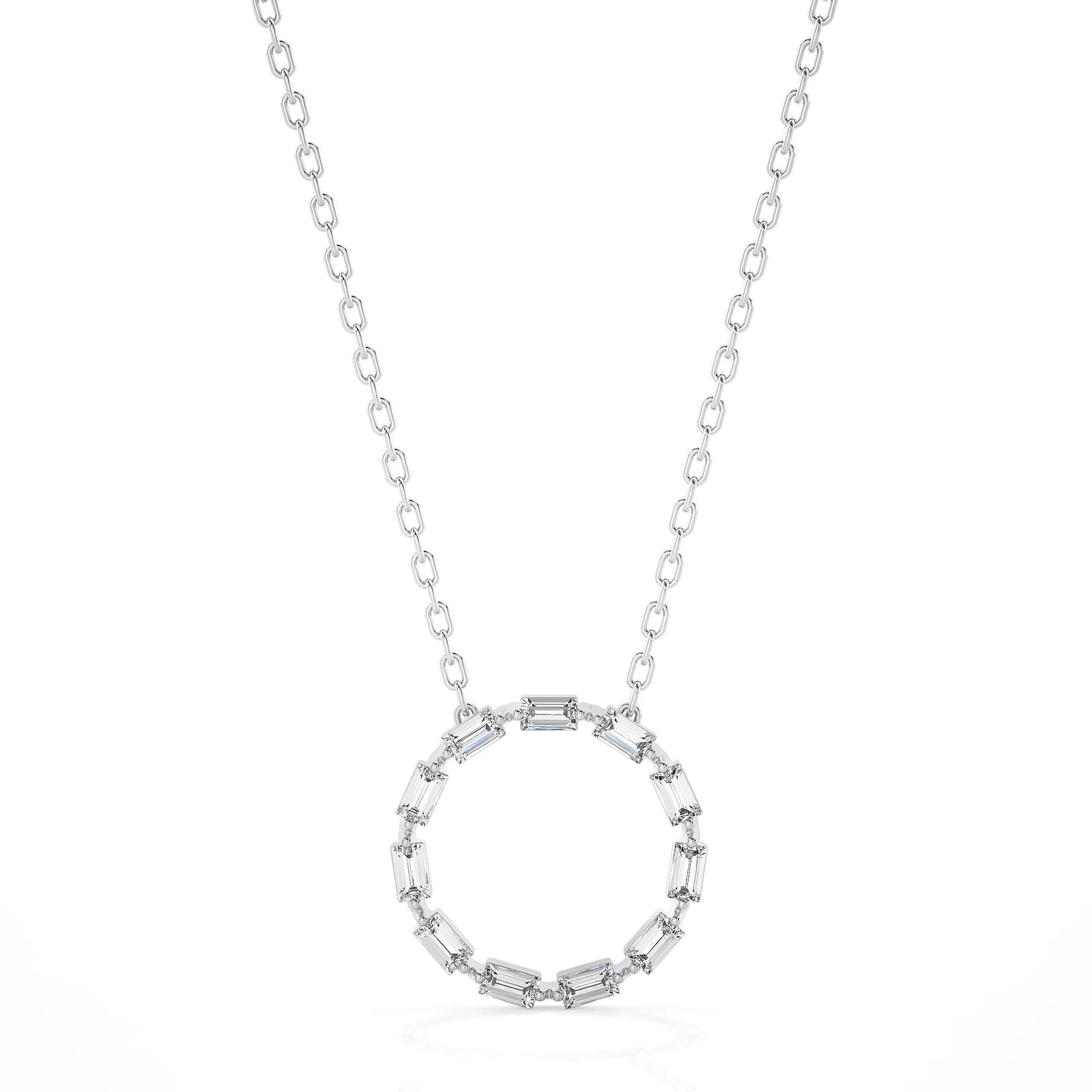 Lab Grown 1/3 Ct Baguette Cut Diamond Circle Pendant Necklace 14K Gold