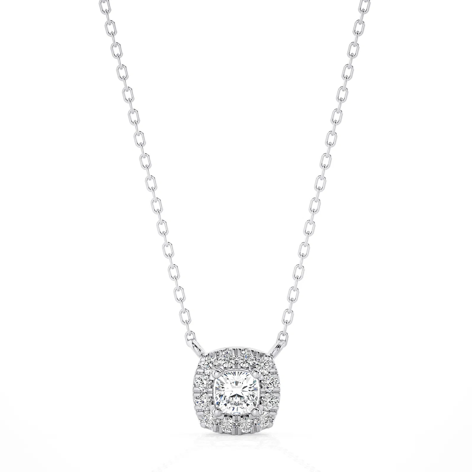 Lab Grown 0.5Ct Cushion Cut Diamond Pendant Necklace 14K Gold