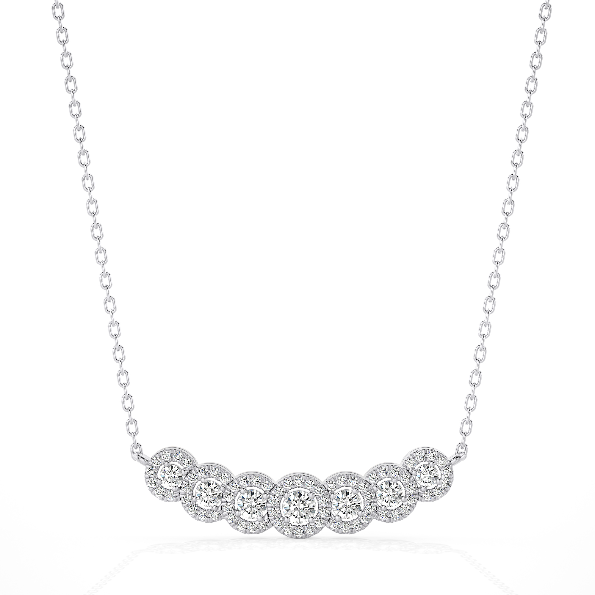 Lab Grown 1.0Ct Diamond Seven Stone Necklace 14K Gold, VS Clarity, F Color