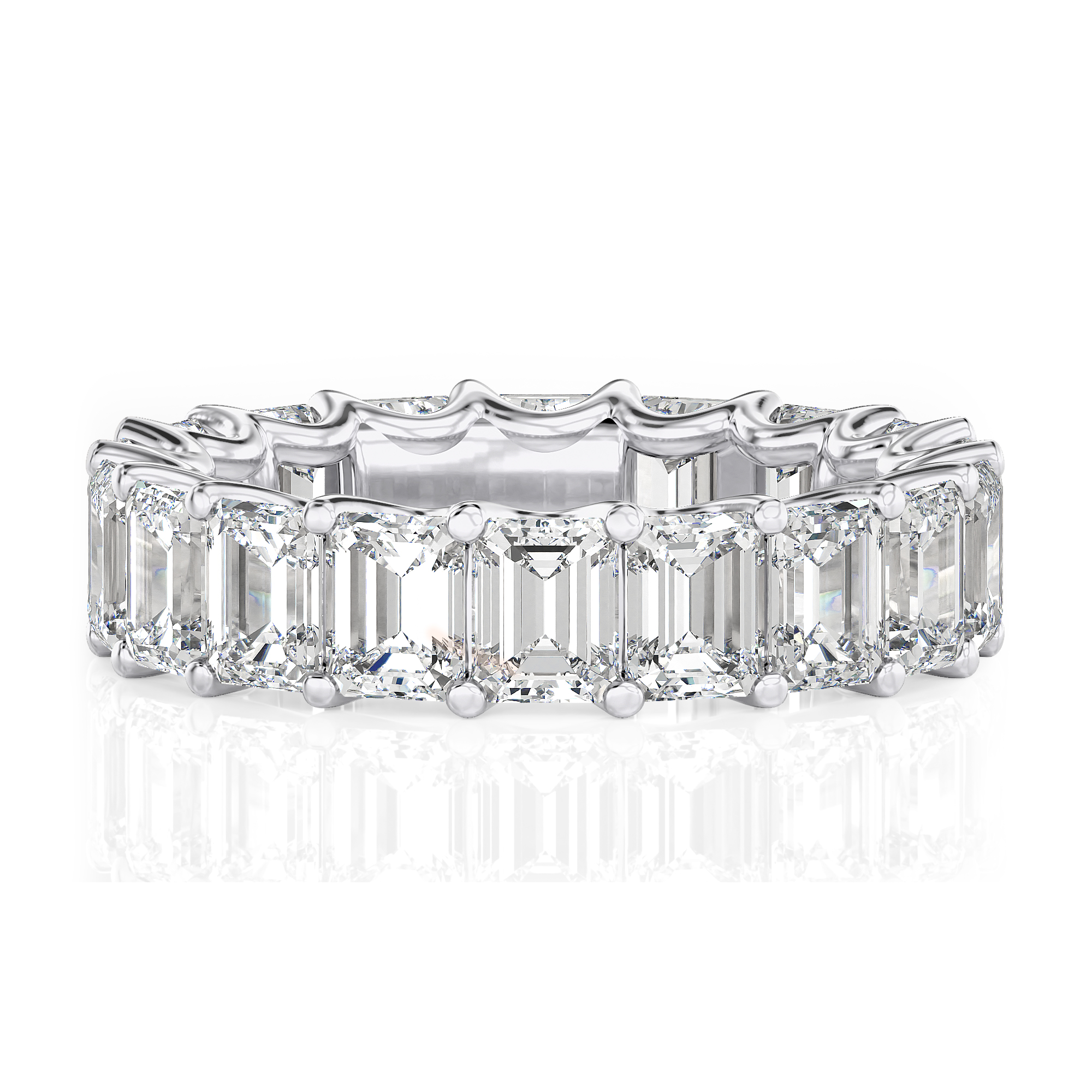 Lab Grown 36.5Ct Emerald Eternity Ring 14K Gold (Vs1, F Color)
