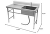 304 Stainless Steel Prep Table & Utility Sink 24"D x 47"W x 35"H