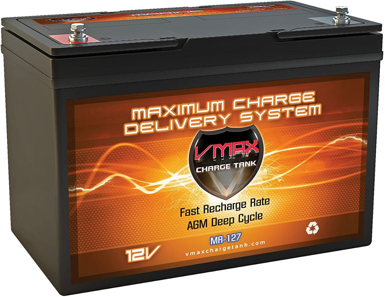 Hammerhead Battery - VMAX MR127 12 Volt 100Ah AGM Deep Cycle Maintenance Free Battery for boats and 40-100lb minn kota, minnkota, cobra, sevylor and other trolling motor (12V 100AH, GROUP 27 Marine Deep Cycle AGM Battery)
