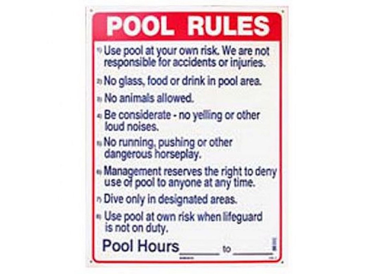 Pool Safety Sign -  Vertical Pool Rules