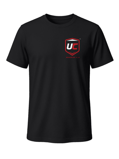 Uncommon Concealed Crew Tee in Black with UC shield and Nehemiah 4:14