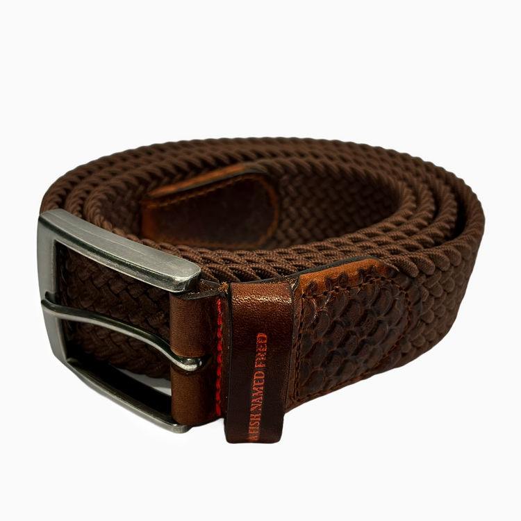 Braided elastic belt brown