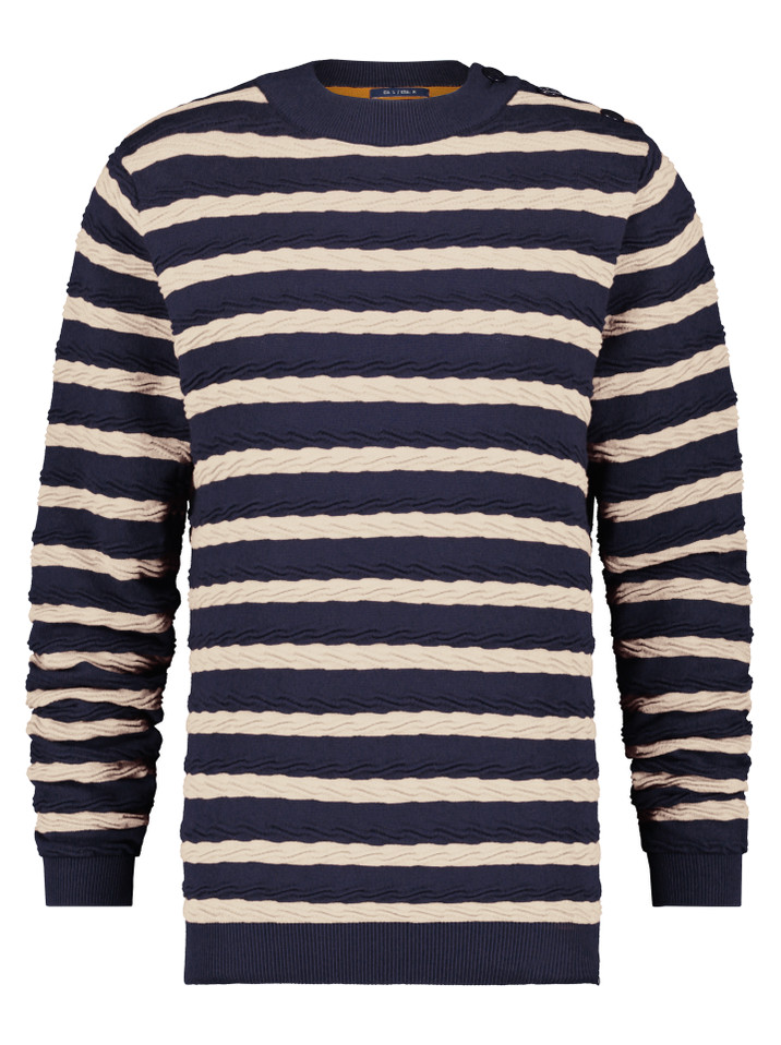Striped cable sweat navy / off-white