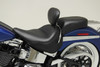 Mustang Wide Touring Solo Seat w/ Driver Backrest: 05-17 Harley-Davidson Softail Deluxe w/ Standard Rack