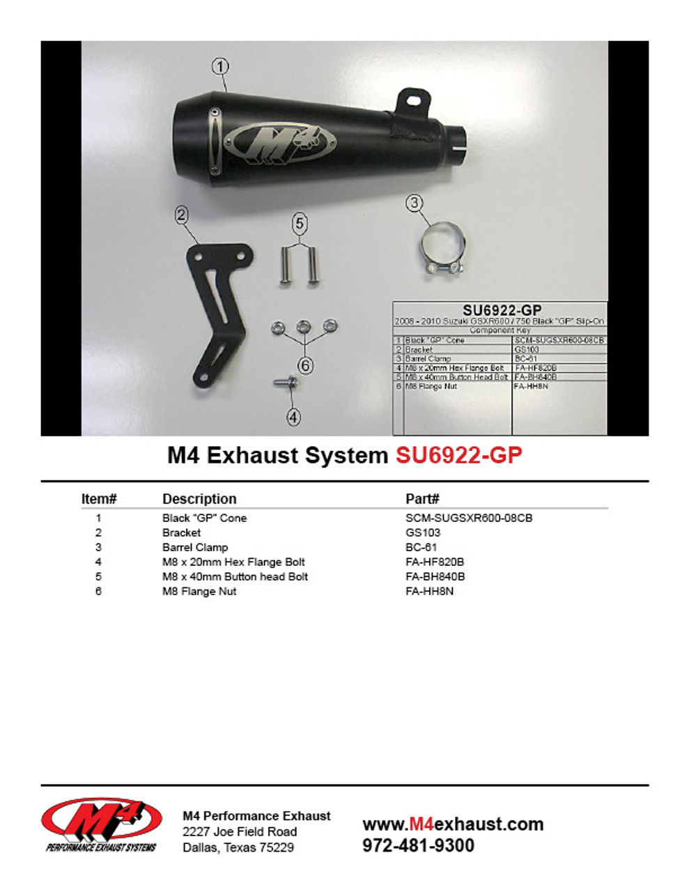 M4 08-10 Suzuki GSX-R 600/750 GP Slip-On Exhaust - Black Canister -  MotoMummy
