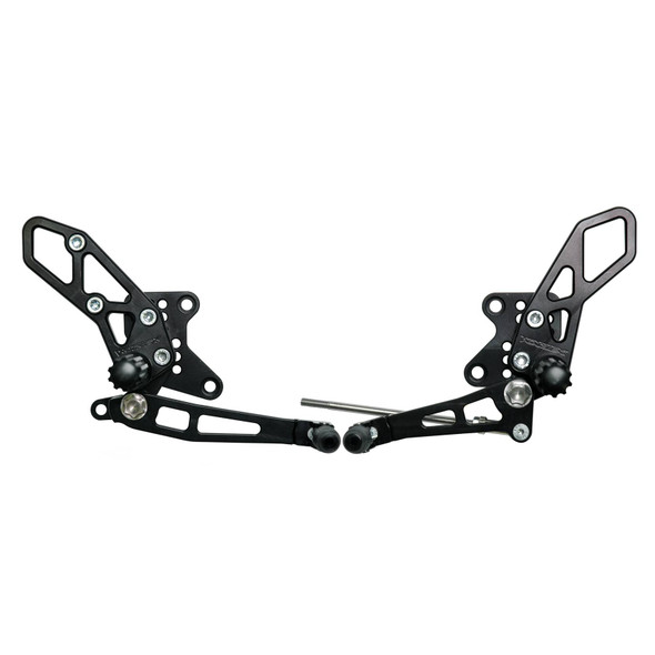 Vortex Version 2 Black Adjustable Rearsets: 2008-2017 Kawasaki Ninja 250R/300R - RS424K