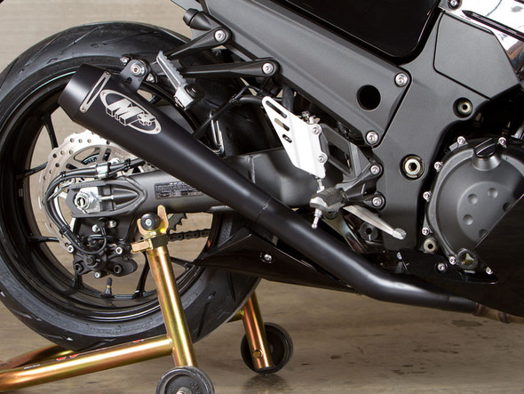 M4 12-26 Kawasaki ZX-14 Retro Drag Dual Slip-On Exhaust - Black Canisters