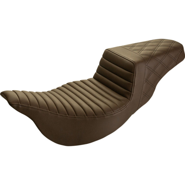 Saddlemen Lattice Stitched/Tuck and Roll Step-Up Brown Seat: 2008+ Harley-Davidson Touring Models