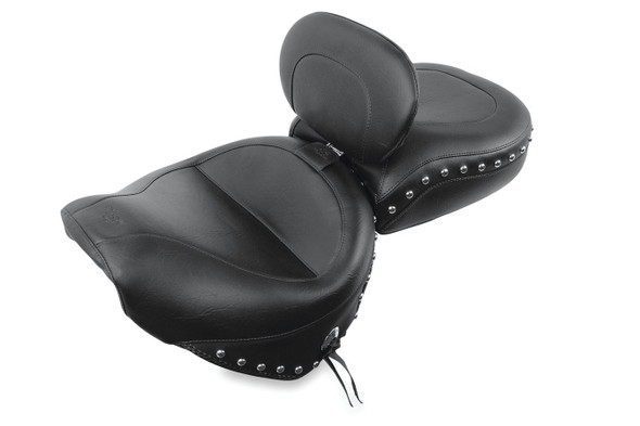 Mustang Wide Touring Studded Two-Piece Seat w/ Driver Backrest: 99-15 Yamaha Road Star 1600/1700