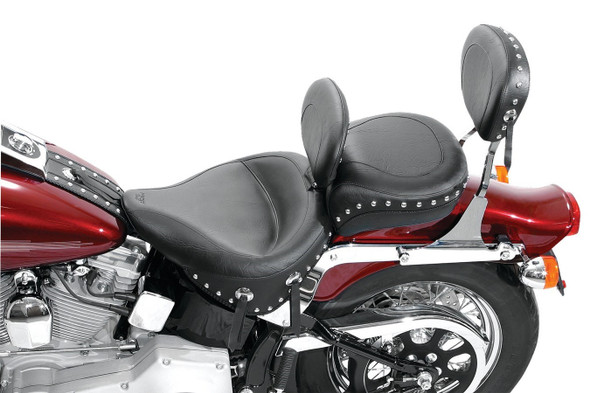 Mustang Wide Touring Solo Seat w/ Driver Backrest: 00-06 Harley-Davidson Softail Models