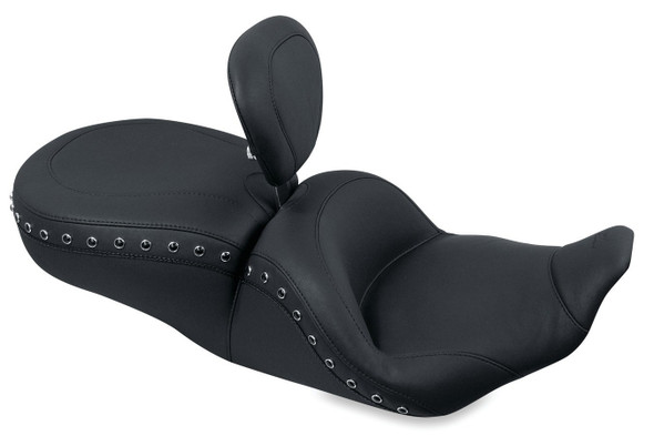 Mustang Lowdown Touring One-Piece Seat w/ Driver Backrest: 97-07 Harley-Davidson Touring Models