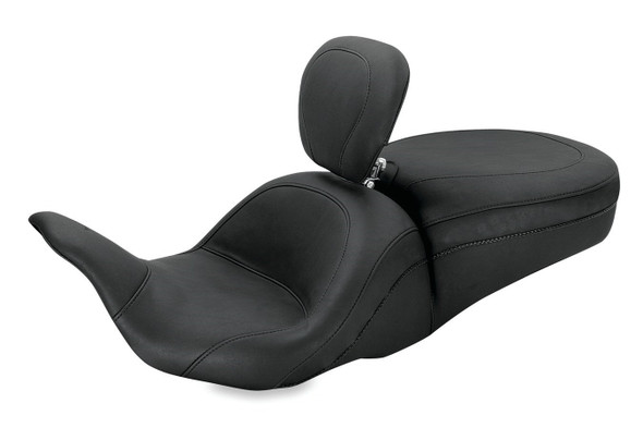 Mustang Lowdown Touring One-Piece Seat w/ Driver Backrest: 2008+ Harley-Davidson Touring Models