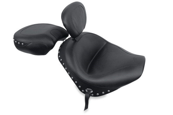 Mustang Wide Touring Two-Piece Seat w/ Driver Backrest: 04-09 Honda VTX 1300C