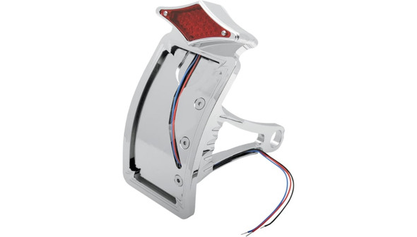 Drag Specialties Side Mount Diamond LED Taillight/License Plate Mount: 2000-2007 Harley-Davidson Softail Models - Curved Vertical - Chrome