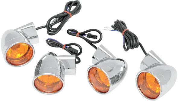 Drag Specialties Bullet-Style DOT-Compliant Turn Signal Kit: Harley-Davidson Models Universal Fit - Chrome - Amber Lens