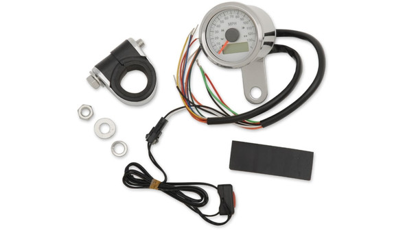 Drag Specialties 1-7/8" Stainless Steel Programmable Imperial Speedometer with Indicator Lights: 1986-2014 Harley-Davidson Models - 120 mph