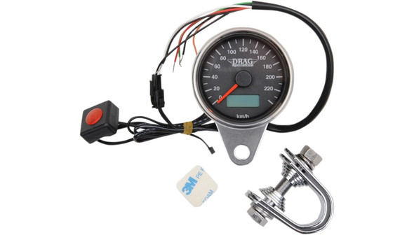 Drag Specialties 2.4" KPH Programmable Mini Electronic Speedometer with Odometer/Tripmeter: 1986-2003 Harley-Davidson Models