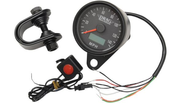 Drag Specialties 2.4" MPH Programmable Mini Electronic Speedometer with Odometer/Tripmeter: 1986-2003 Harley-Davidson Models - Black