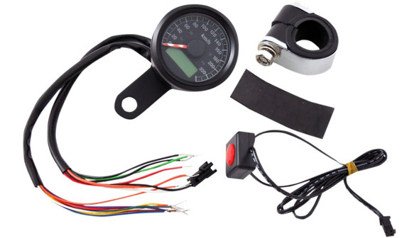 Drag Specialties 1-7/8" Programmable Imperial Speedometer with Indicator Lights: 1986-2003 Harley-Davidson Models - 120 mph