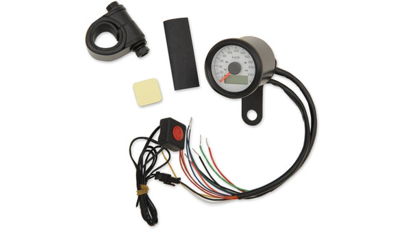 Drag Specialties 1-7/8" Programmable Imperial Speedometer with Indicator Lights: 1986-2003 Harley-Davidson Models - 220 kph - White