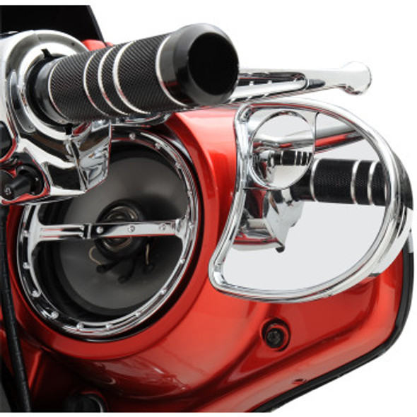 Drag Specialties Half Moon Fairing Mount Mirrors: 2014-2023 Harley-Davidson FL Models - Side View w/ Blind Spot - Chrome