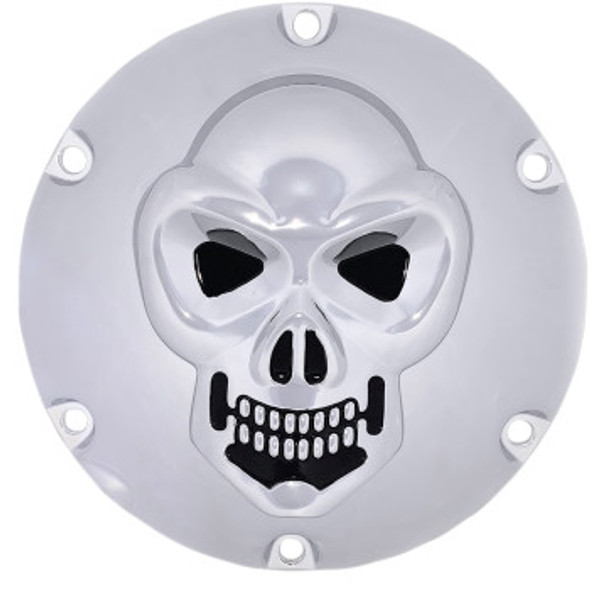 Drag Specialties 3-D Skull Derby Cover: 2004-2021 Harley-Davidson XL Models - Chrome - 6 Hole